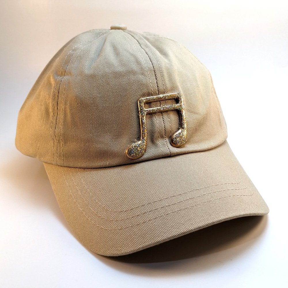 Hand Crafted Music Note Baseball Cap Gold Sparkle Glitter Glam Adjustable Size
